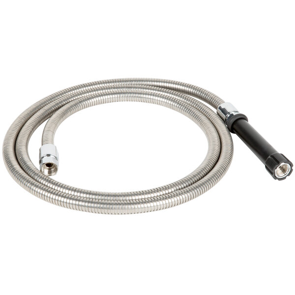A flexible stainless steel Equip hose with a metal connector.