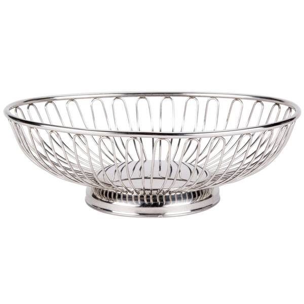 An American Metalcraft stainless steel oval basket with a handle.