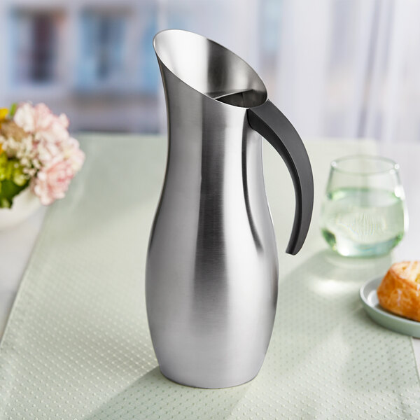 GET P-64-BSS 64 oz. Brushed Stainless Steel Pitcher with Black Handle