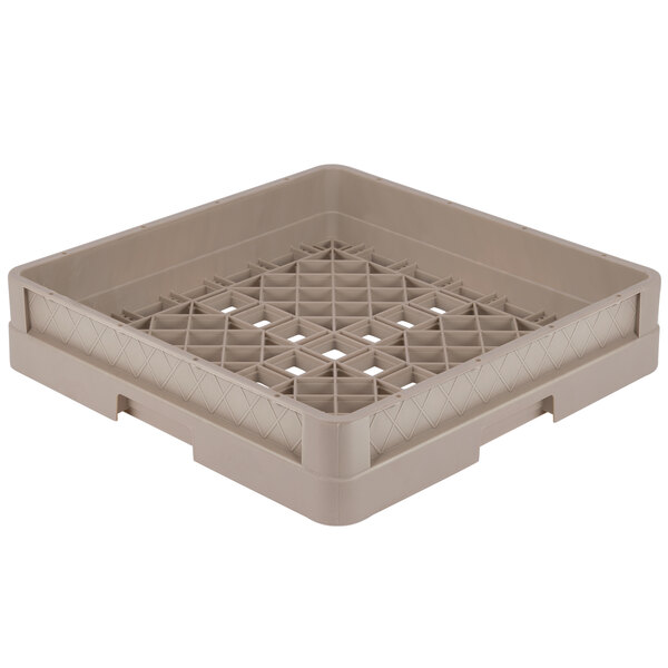 A beige Vollrath Traex rack with a grid pattern and closed sides.