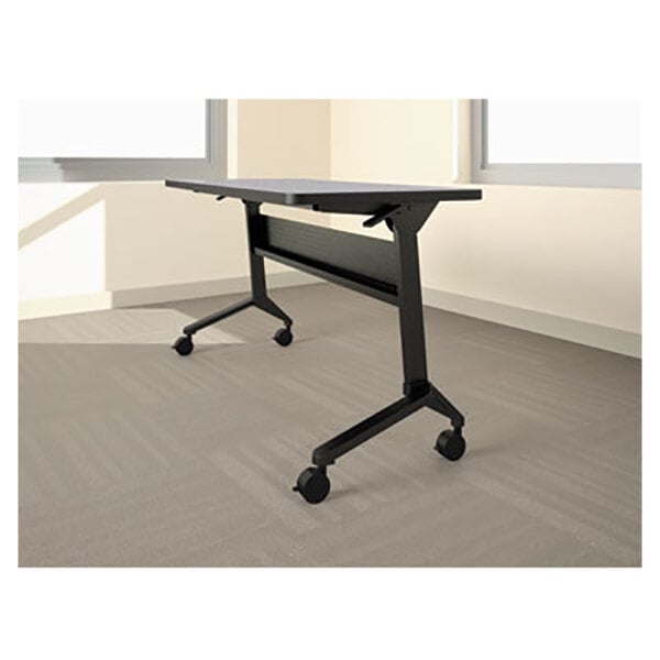 A black metal frame with wheels for a Safco Flip-n-Go seminar table.