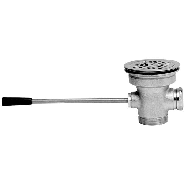 A Fisher chrome twist handle waste valve for a sink drain with a flat strainer and overflow port.