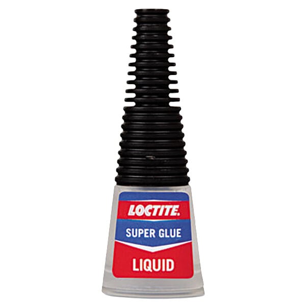 A clear bottle of Loctite Clear Liquid Super Glue with a black cap.