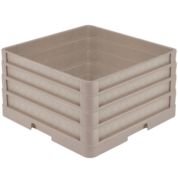 A Vollrath beige plastic dish rack with closed sides and beige extenders.