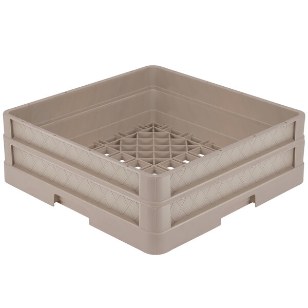 A white plastic Vollrath dish rack with closed sides and beige extenders.