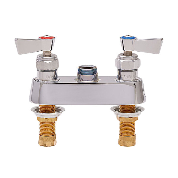 The Fisher brass faucet base with swivel stems and lever handles.