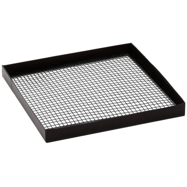 A black square tray with wire mesh on the bottom.