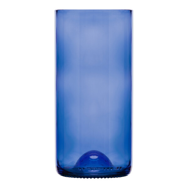 A blue glass with a white circle in the middle.