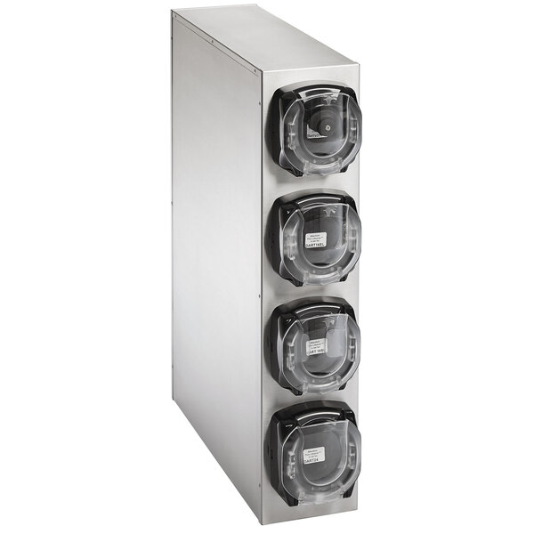 A stainless steel Vollrath LidSaver 3 cabinet with four vertical slots.