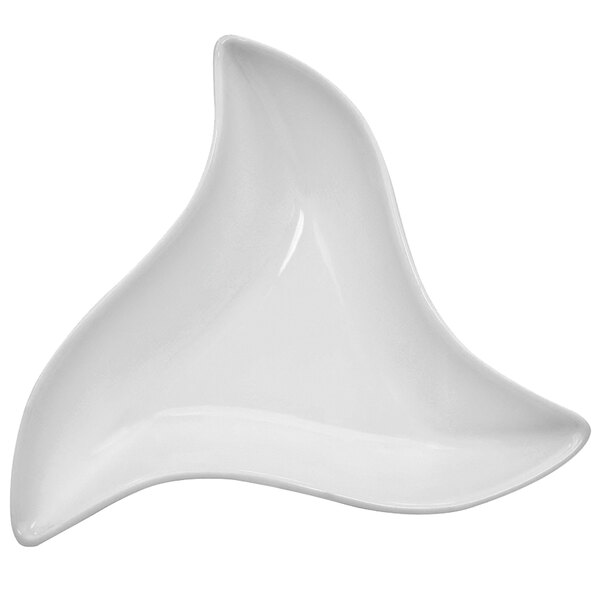 A white wavy porcelain bowl with a curved shape.