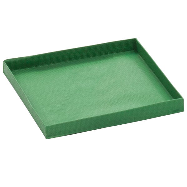 A green Teflon-coated solid bottom basket with a square edge.