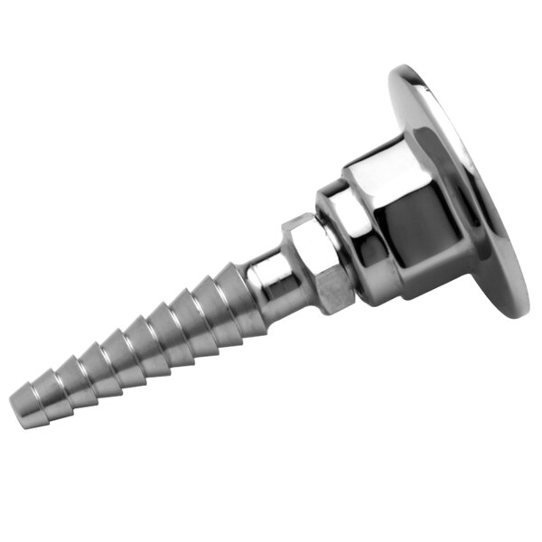 A stainless steel screw with a metal nut on a T&S panel flange.