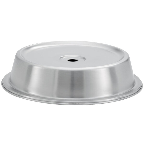 A stainless steel Vollrath dome plate cover over a plate.