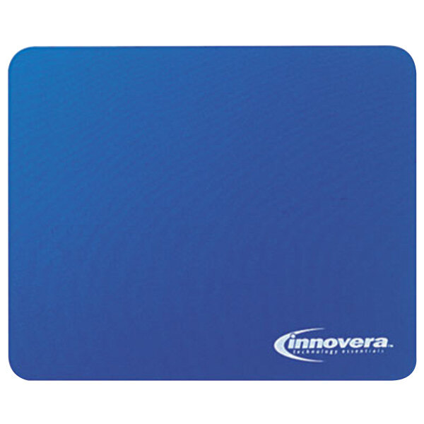 A blue rectangular Innovera mouse pad with white text.