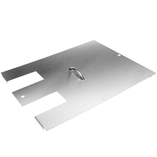 A metal plate with a handle and a hole in it for a Pitco fryer tank.