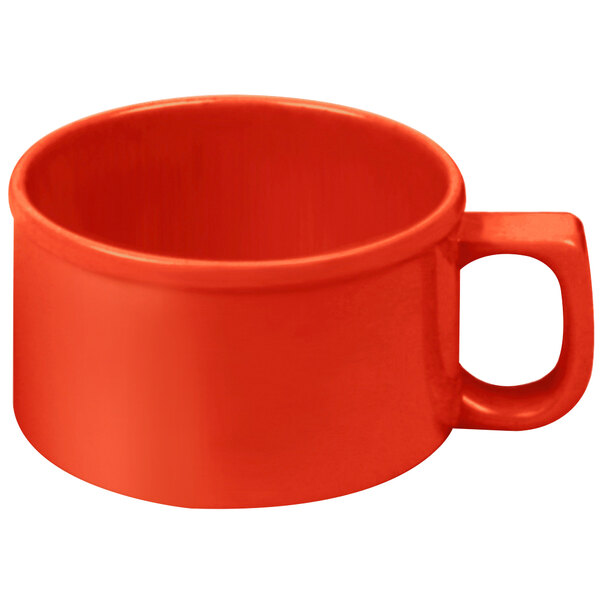 A red Thunder Group melamine soup mug with a handle.