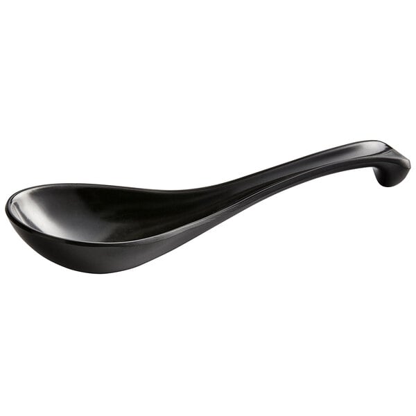 A black plastic spoon with a long handle.