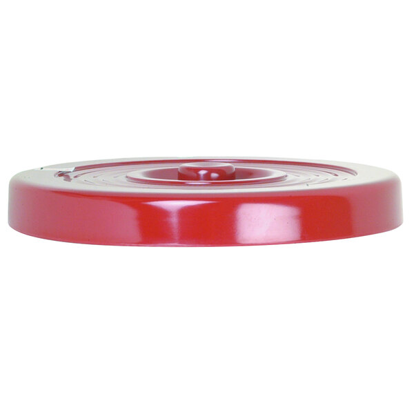 A red plastic lid for a Thunder Group rice container.