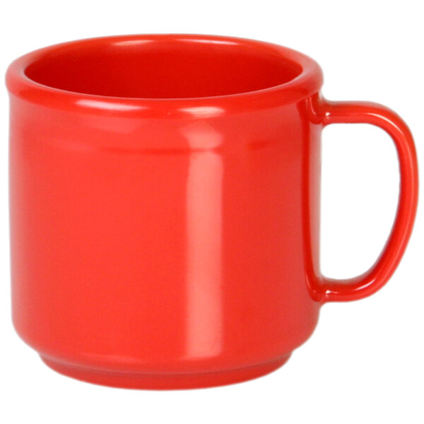 A red Thunder Group melamine mug with a handle.