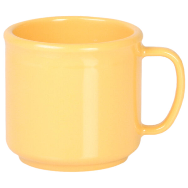 A yellow Thunder Group melamine mug with a handle.