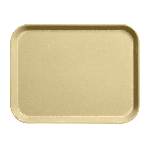 A tan rectangular Cambro tray with a rounded edge.