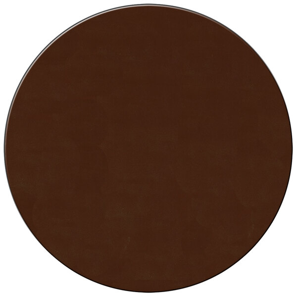 A brown vinyl round placemat.