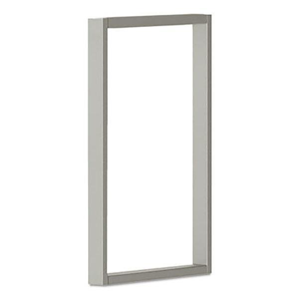 A platinum metallic rectangular cabinet support with O-shaped legs.