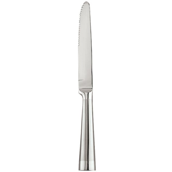 A Libbey Shanghai stainless steel serrated knife with a silver handle.