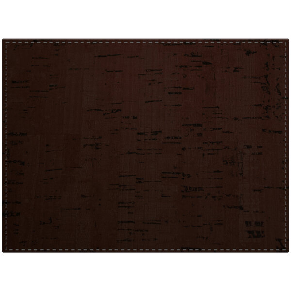 A dark brown rectangular placemat with white stitching.