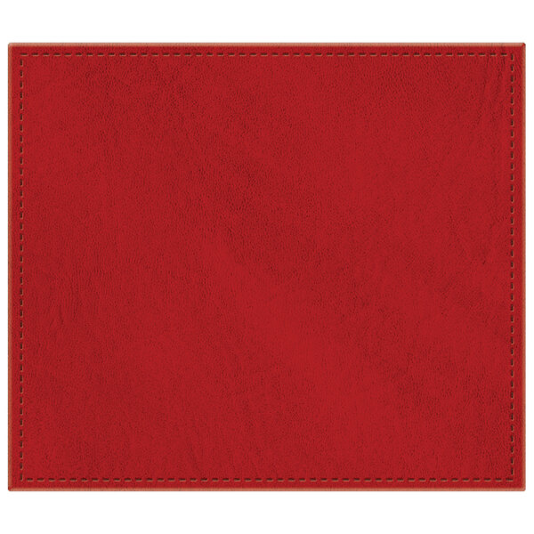 A customizable red faux leather rectangle placemat with stitching.