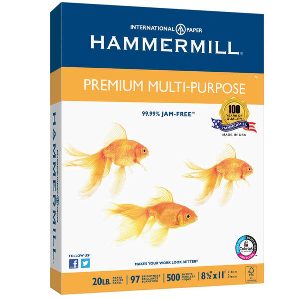 A box of Hammermill Premium Multipurpose Copy Paper with 2500 sheets.