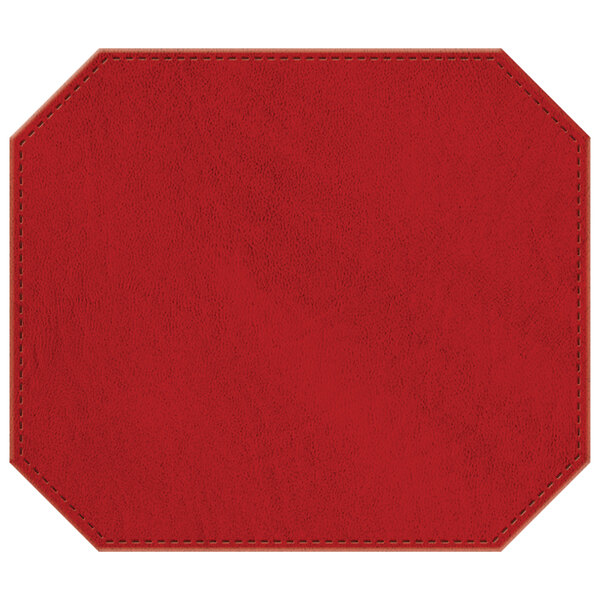 A red faux leather octagon shaped placemat.