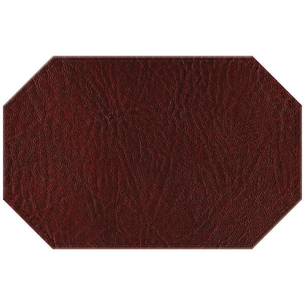 A brown faux leather octagon placemat with customizable wine design.