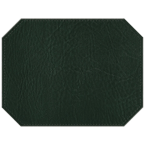 A green faux leather octagon placemat.