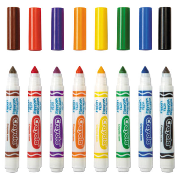 A white box of Crayola Ultra-Clean Broad Point Markers in assorted colors.