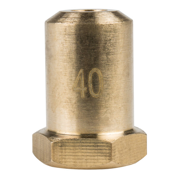 A gold metal cylinder with a brass threaded nut and the number 40 on it.