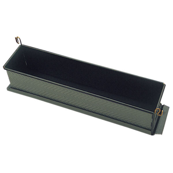 A black rectangular metal container with a handle.