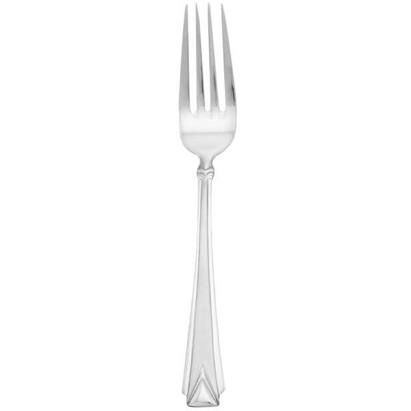 A Walco stainless steel table fork with a design on the handle.