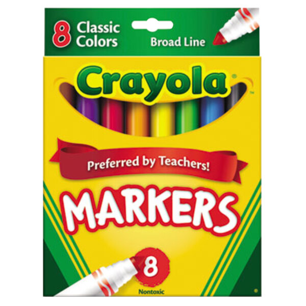 A red and white box of Crayola markers.