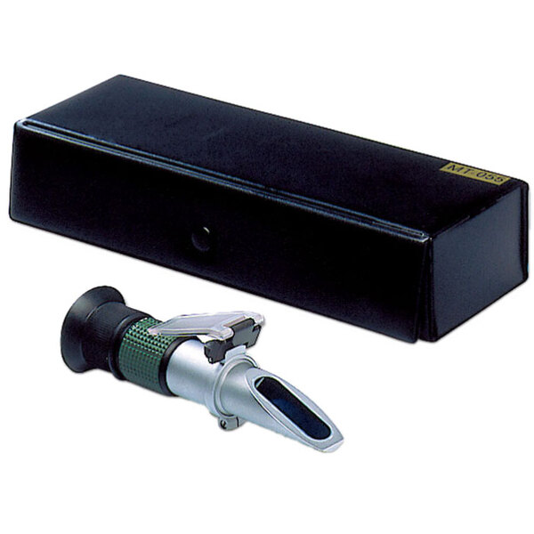 A black rectangular box with a green and silver Matfer Bourgeat refractometer inside.