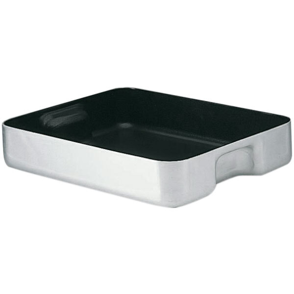 A silver and black rectangular Matfer Bourgeat non-stick roasting pan with built-in handles.