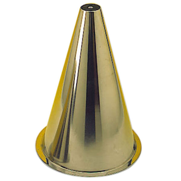 A Matfer Bourgeat stainless steel cone mold with a metal base.