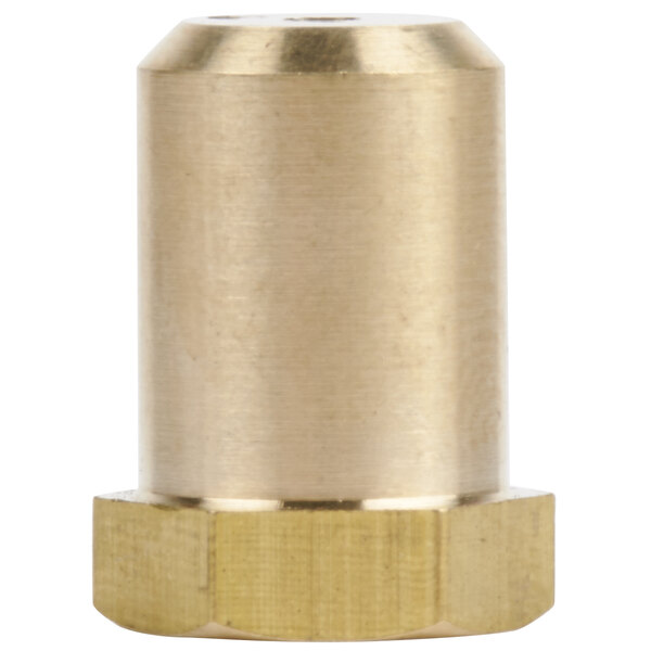 A brass threaded hood orifice with a brass nut on the end.