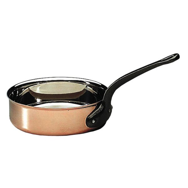 A Matfer Bourgeat copper saute pan with a handle