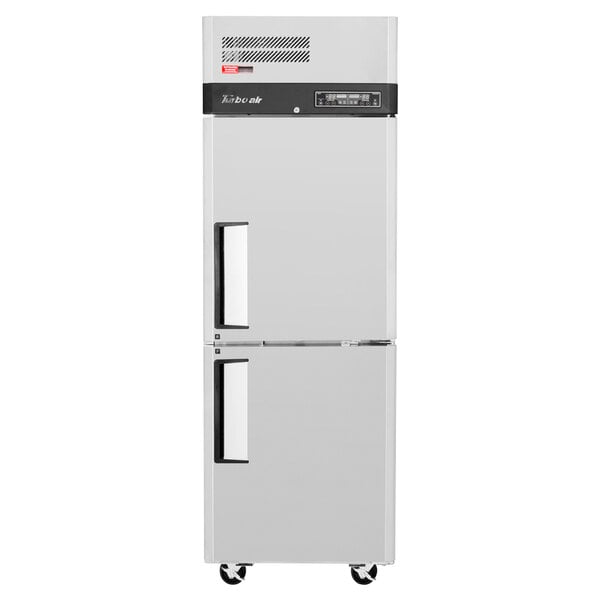 A white Turbo Air M3 Series refrigerator with two doors and black handles.