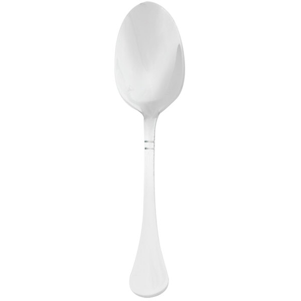 A close-up of a white Walco Soho teaspoon with a black handle.