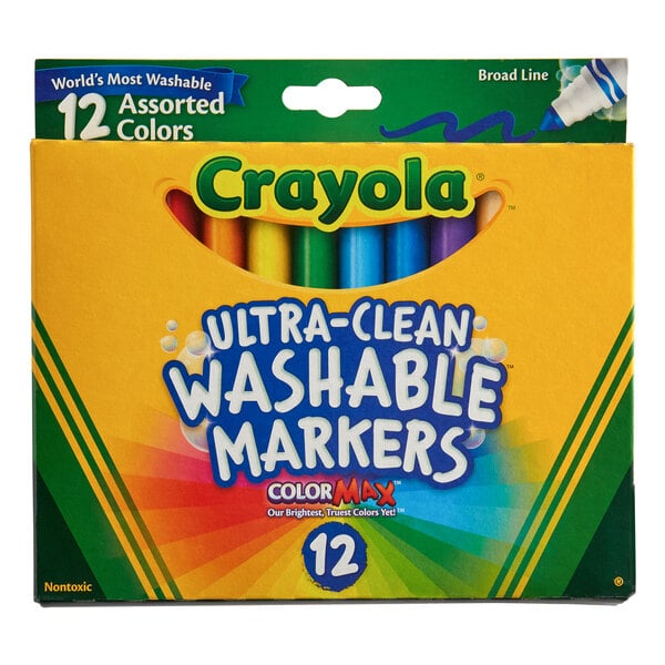 A box of Crayola Ultra-Clean Washable Markers with white background.