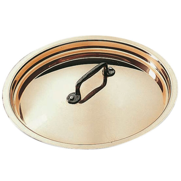 A Matfer Bourgeat copper pan cover with a metal handle.