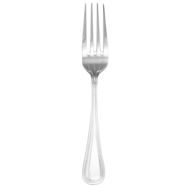 A Walco stainless steel table fork with a beaded handle.