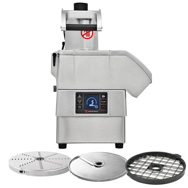 A Sammic CA-3V food processor with a metal bowl and cutting blade on a white background.